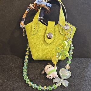 Mini Tote Bag Charm with Beaded Charm